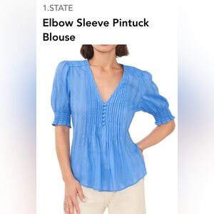1. STATE WOMAN’S ELBOW SLEEVE PINTUCK CAPRI BLUE BLOUSE SIZE XL